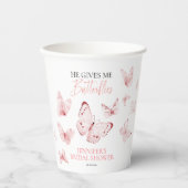 Er gibt mir Schmetterlinge pinkfarbenes Brautparty Pappbecher (Vorderseite)
