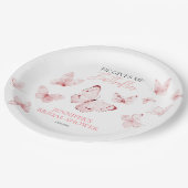 Er gibt mir Schmetterlinge pinkfarbenes Brautparty Pappteller (Schrägansicht)