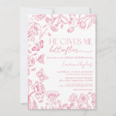 Er gibt mir Schmetterlinge rosa Vintages Brautpart Einladung (Vorderseite)