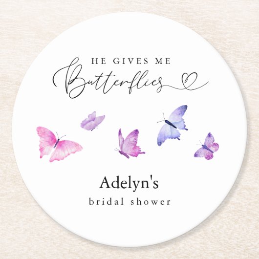 Er gibt mir Schmetterlinge Runder Pappuntersetzer (Vorderseite)