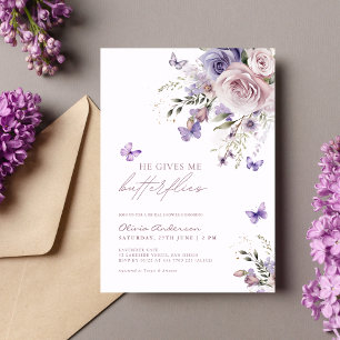 Er gibt mir Schmetterlinge Staubpurpurene Hochzeit Einladung