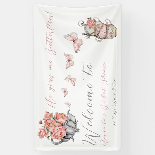 Er gibt mir Schmetterlinge Tee-Blumendusche Willko Banner (Vertikal)