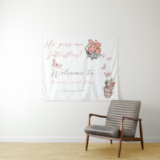 Er gibt mir Schmetterlinge Tee-Flora-Dusche Hinter Wandteppich (Beispiel (Horizontal))