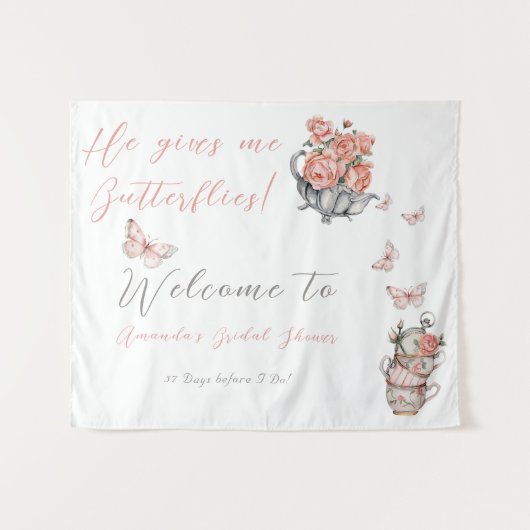 Er gibt mir Schmetterlinge Tee-Flora-Dusche Hinter Wandteppich (Vorderseite (Horizontal))