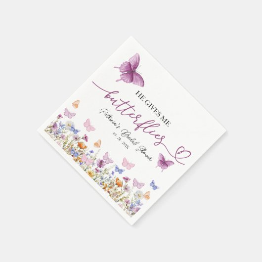 Er gibt mir Schmetterlinge Wildblume Brautparty Serviette (Ecke)