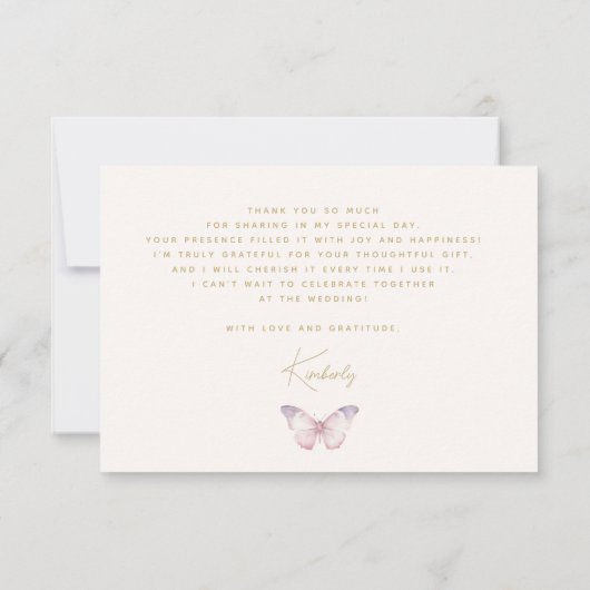 Er gibt mir Schmetterlinge Wildblumen Brautparty Dankeskarte (Rückseite)