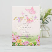 Er gibt mir Schmetterlinge Wildblumen Brautparty Einladung (Stehend Vorderseite)