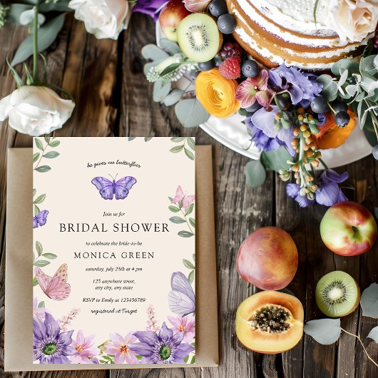Er gibt mir Schmetterlinge Wildblumen Brautparty Einladung