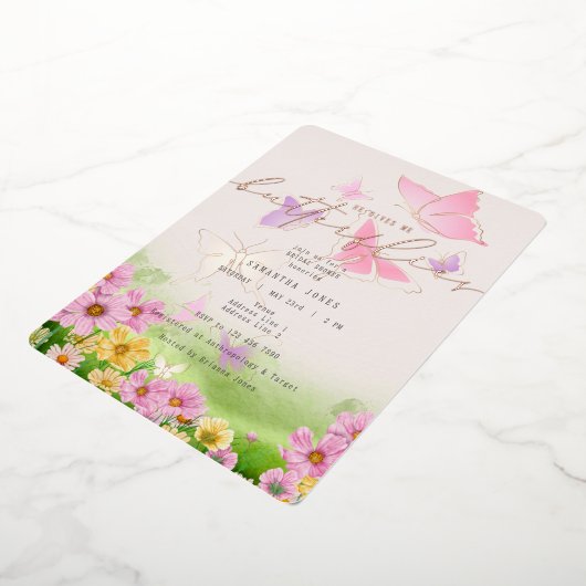 Er gibt mir Schmetterlinge Wildblumen Brautparty Folieneinladung (Gedreht)