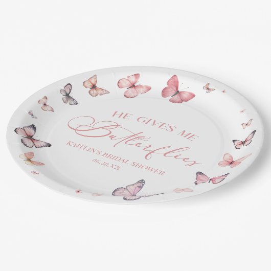 Er gibt mir weiche, rosa Brautpartys Pappteller (Schrägansicht)