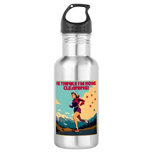 Er glaubt, ich bin Zuhause und säubere Sassy Runne Edelstahlflasche (Vorderseite)