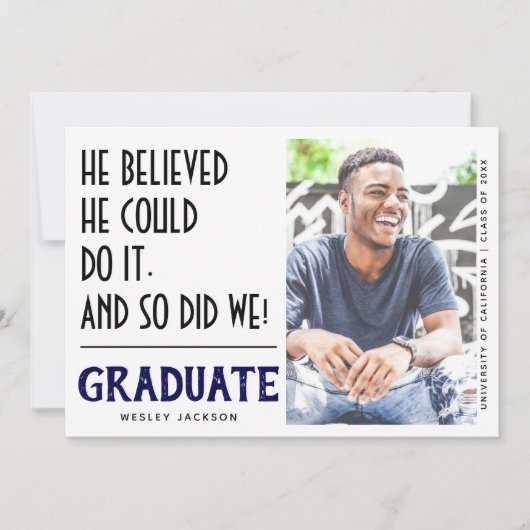 "Er glaubte, er könnte es tun" Foto Abschluss Ankündigung (Vorderseite)