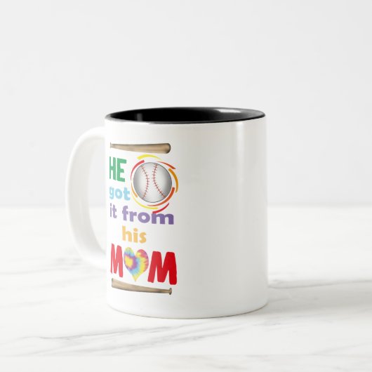 Er Got es von seiner Mama, Baseball Sport Sprichwo Zweifarbige Tasse (Vorderseite Links)