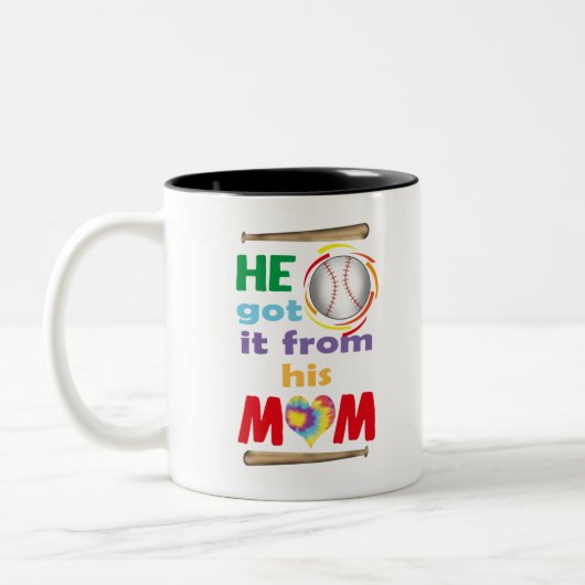 Er Got es von seiner Mama, Baseball Sport Sprichwo Zweifarbige Tasse (Links)