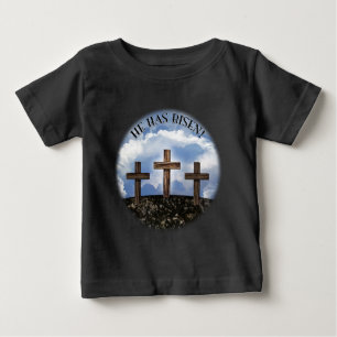Er hat 3 geruchelte Kreuze und John 3:16. Baby T-shirt