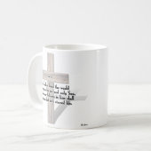 Er hat 3 geruchelte Kreuze und John 3:16. Kaffeetasse (Vorderseite Links)