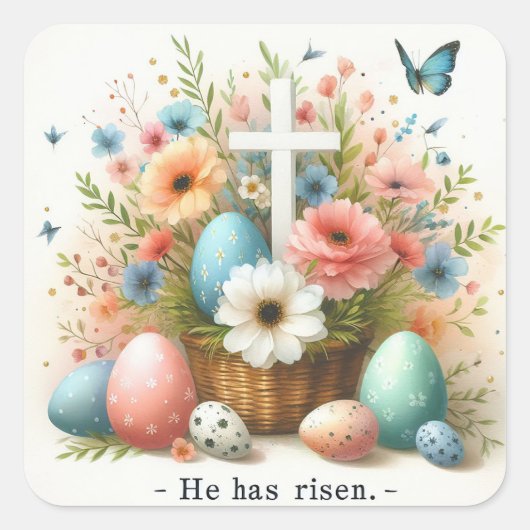 Er hat Cross aufgezogen Quadratischer Aufkleber (Vorderseite)