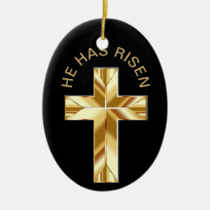 Er hat das schwarze religiöse Goldene Kreuz-Osterr Keramik Ornament