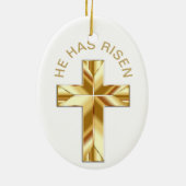 Er hat das weiße, religiöse goldene Kreuzfeuer aus Keramik Ornament (Hinten)