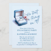 Er hat einen Ring drauf gelegt! Blue-Engagement-Pa Einladung (Vorne/Hinten)