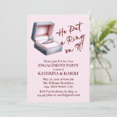 Er hat einen Ring drauf gelegt! Pink-Engagement-Pa Einladung (Stehend Vorderseite)