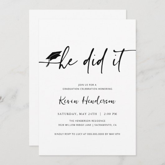 Er hat es Abschluss eingeladen Einladung (Vorne/Hinten)