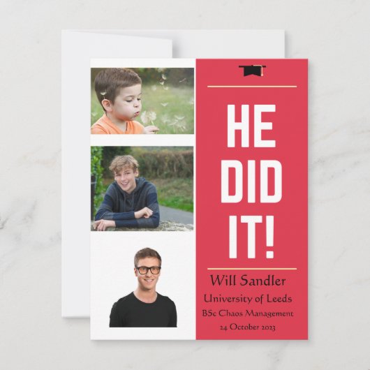 ER HAT ES GETAN! Ankündigung von Abschlüssen mit B (Vorderseite)