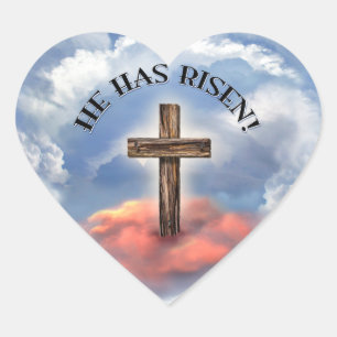 Er hat gestiegenes schroffes Kreuz mit Wolken Herz-Aufkleber