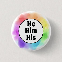 Er hat seine Pronomen im Wasserfarbkreis Button
