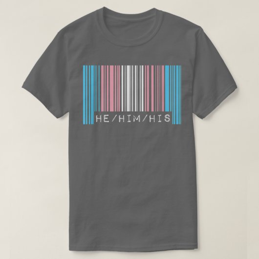 Er hat seine Pronomen Transgender-Strichcode-Flag T-Shirt (Design vorne)