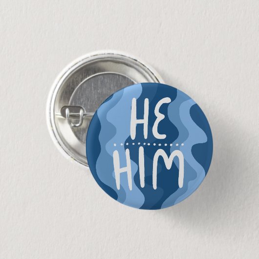 ER/HIM Pronouns farbenfroh handletterblau Button (Vorne & Hinten)