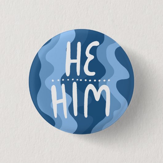ER/HIM Pronouns farbenfroh handletterblau Button (Vorderseite)