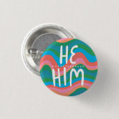 ER/HIM Pronouns farbenfroh handschrift grünes pink Button (Vorne & Hinten)