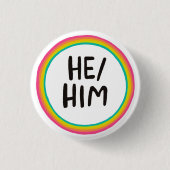 ER/HIM Pronouns Rainbow Bright Circle Ring Button (Vorderseite)