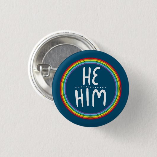 ER/HIM Pronouns Rainbow Handlettle Blue Button (Vorne & Hinten)