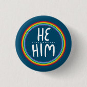 ER/HIM Pronouns Rainbow Handlettle Blue Button (Vorderseite)
