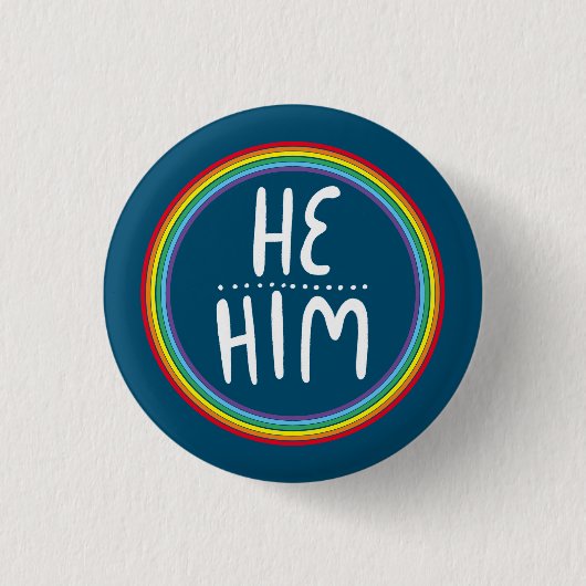 ER/HIM Pronouns Rainbow Handlettle Blue Button (Vorderseite)