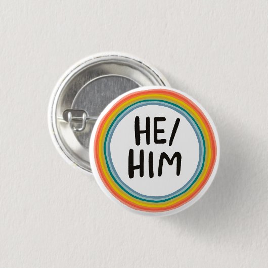 ER/HIM Pronouns Rainbow Soft Circle Ring Button (Vorne & Hinten)