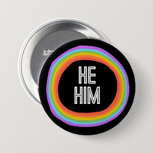 ER IHM farbenfrohe Gender Rainbow Circle Pronouns Button (Vorne & Hinten)