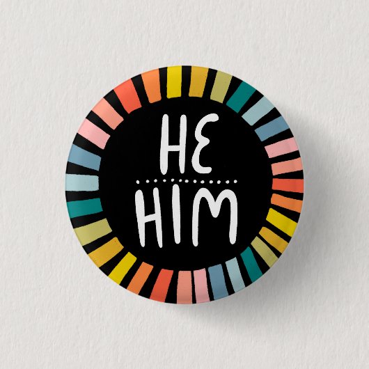 ER/IHM Pronouns Rainbow Handlett Pride Button (Vorderseite)