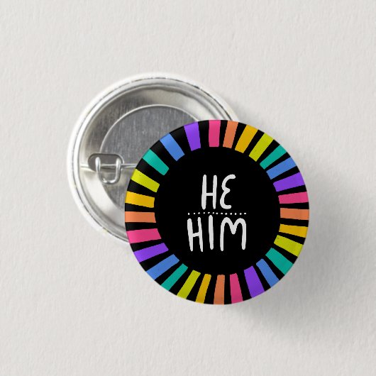 ER/IHM Pronouns Rainbow Handlett Pride Button (Vorne & Hinten)