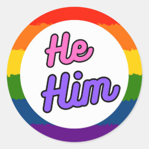 Er ihm Rainbow Pride Pronoun Stickers