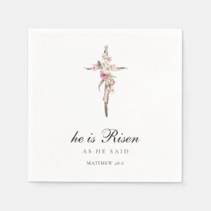 Er ist auferstanden Aquarell rosa florales Kreuz Serviette