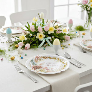 Er ist auferstanden Boho-Blumenkranz Ostern Pappteller