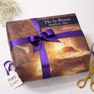Er ist auferstanden Drei Kreuze leeres Grab Ostern Geschenkpapier