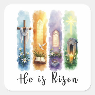 Er ist auferstanden Jesus Christliches Frohes Oste Quadratischer Aufkleber