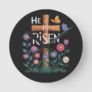 Er ist auferstanden Jesus Floral Christliches Oste Runde Wanduhr