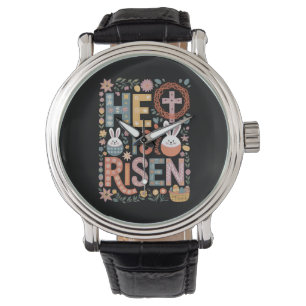 Er ist auferstanden Jesus Floral Süßer Osterhase K Armbanduhr