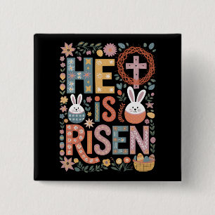 Er ist auferstanden Jesus Floral Süßer Osterhase K Button