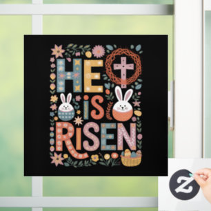 Er ist auferstanden Jesus Floral Süßer Osterhase K Fensteraufkleber